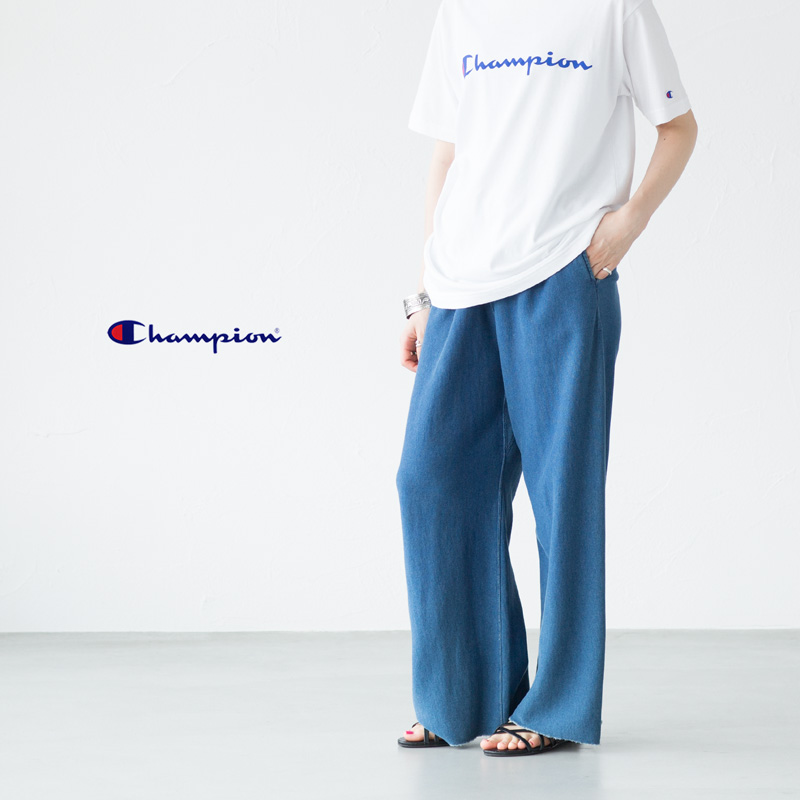 チャンピオン レディース スウェットパンツ インディゴ ワイドパンツ Cw K2 Champion Indigo Wide Sweatpant リバースウィーブ Reverse Weave 九分丈 カットオフ 裏毛スエット ココチヤ